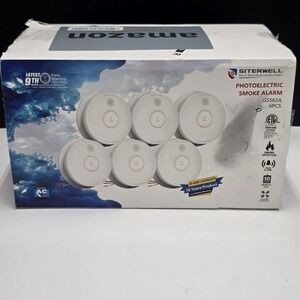 Siterwell Photoelectric Smoke Alarm GS562A  Hardwired W/ Battery Backup, 6 Pack